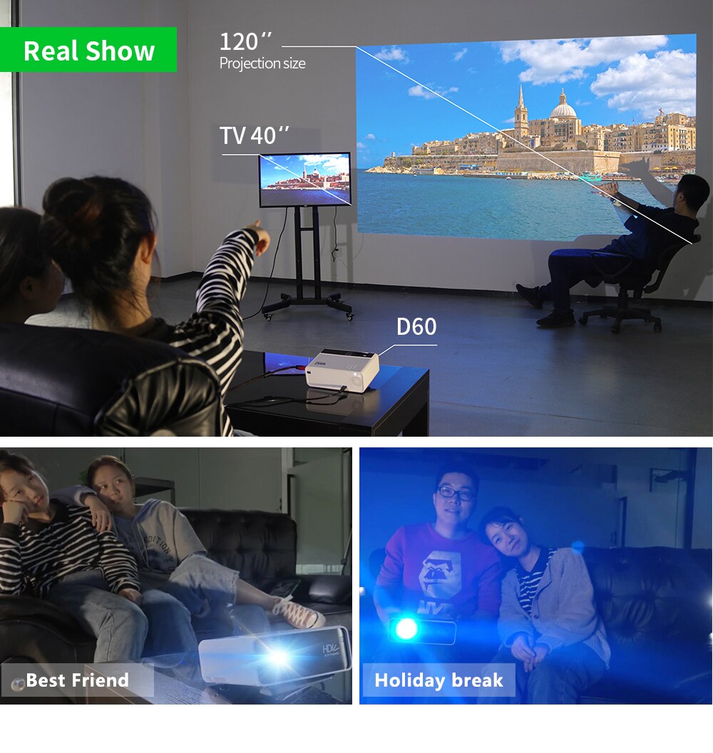 Liquidation de Stock | AUN Mini projecteur D60/S 1280x720P, projecteur LED Android WiFi pour téléphone intelligent, prise en charge Full HD 4K Bluetooth 3D Liquidation de Stock | AUN Mini projecteur D60/S 1280x720P, projecteur LED Android WiFi pour téléphone intelligent, prise en charge Full HD 4K Bluetooth 3D