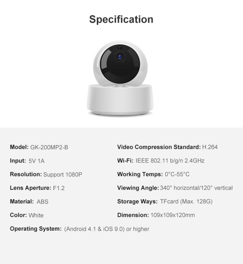 Sonoff GK-200MP2-B caméra de sécurité IP WiFi sans fil APP contrôlée 1080P HD mouvement détective 360 ° surveillance activité alerte caméra