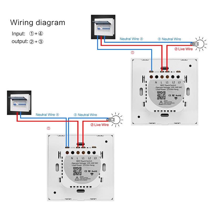 1/2 Gang Wifi interrupteur interrupteur tactile panneau de commande de lumière intelligente interrupteur mural norme américaine/ue/royaume-uni travail avec Alexa Google Home