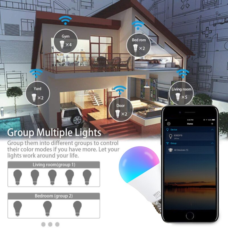 WIFI intelligent Led ampoule 9W E27 E26 B22 maison intelligente RGBW WIFI lampe couleur Compatible avec Alexa Google Home WIFI intelligent Led ampoule 9W E27 E26 B22 maison intelligente RGBW WIFI lampe couleur Compatible avec Alexa Google Home