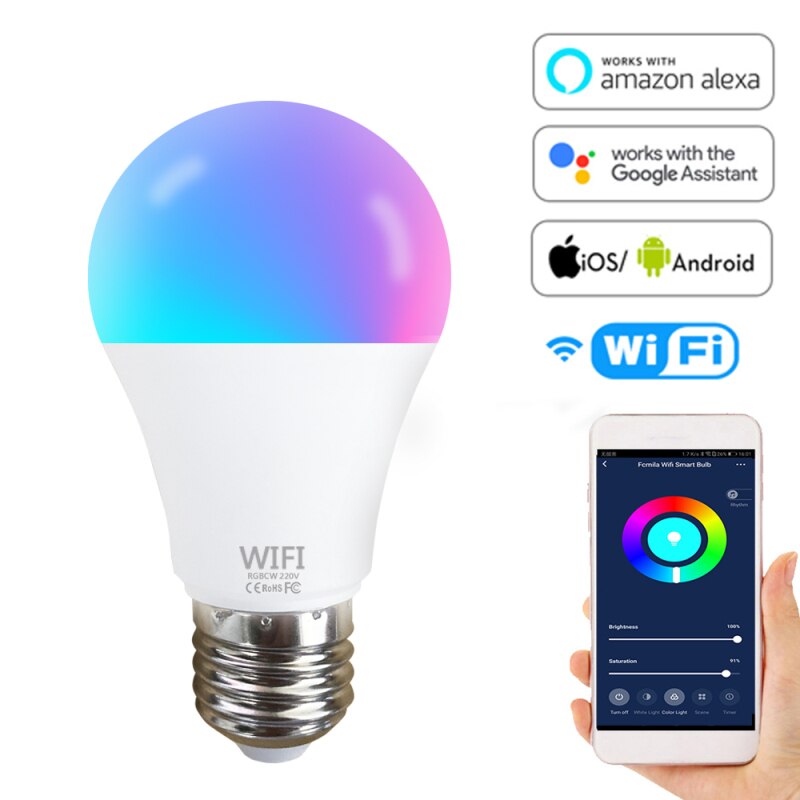WIFI intelligent Led ampoule 9W E27 E26 B22 maison intelligente RGBW WIFI lampe couleur Compatible avec Alexa Google Home WIFI intelligent Led ampoule 9W E27 E26 B22 maison intelligente RGBW WIFI lampe couleur Compatible avec Alexa Google Home