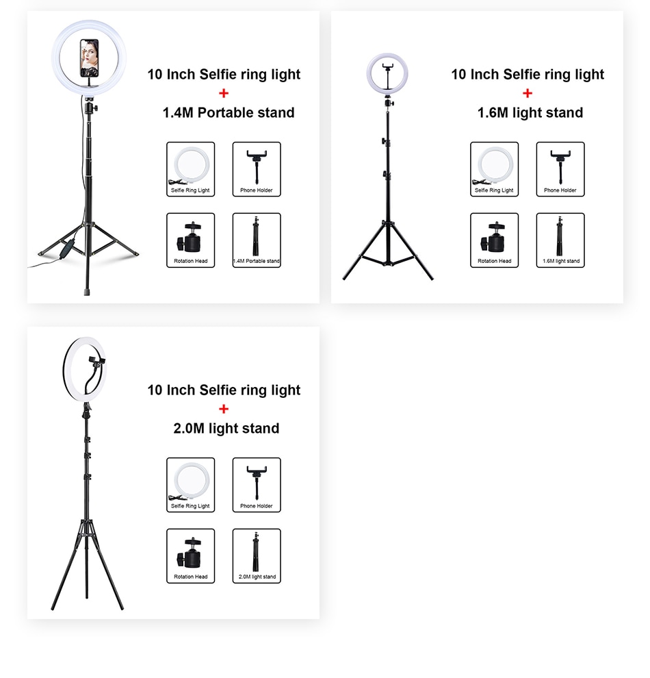 Selfie anneau lumière photographie lumière led jante de lampe avec support de téléphone portable grand trépied support pour tik Youtube tiktok tok ringlight