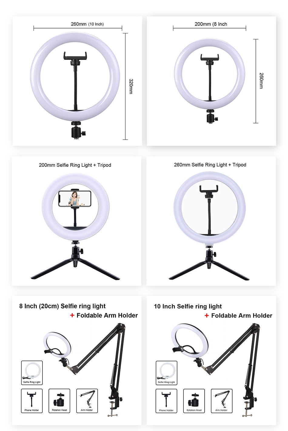 Selfie anneau lumière photographie lumière led jante de lampe avec support de téléphone portable grand trépied support pour tik Youtube tiktok tok ringlight