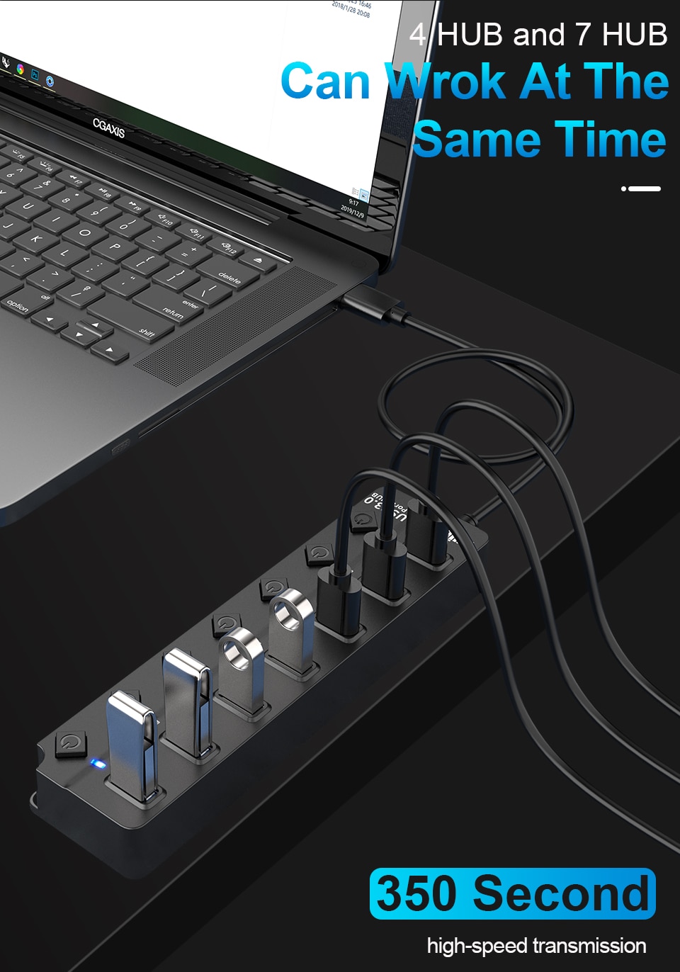 USB Hub 3.0 haute vitesse 4 / 7 Port USB 3.0 Hub diviseur interrupteur marche/arrêt avec adaptateur d'alimentation ue/US pour MacBook ordinateur portable HUB USB 3.0