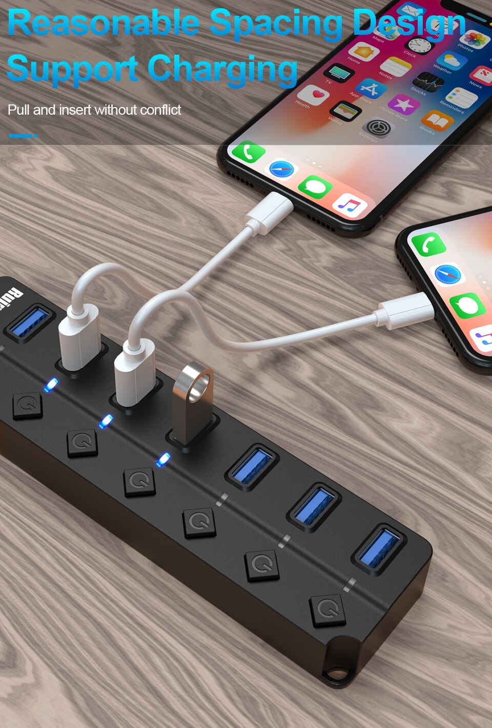 USB Hub 3.0 haute vitesse 4 / 7 Port USB 3.0 Hub diviseur interrupteur marche/arrêt avec adaptateur d'alimentation ue/US pour MacBook ordinateur portable HUB USB 3.0