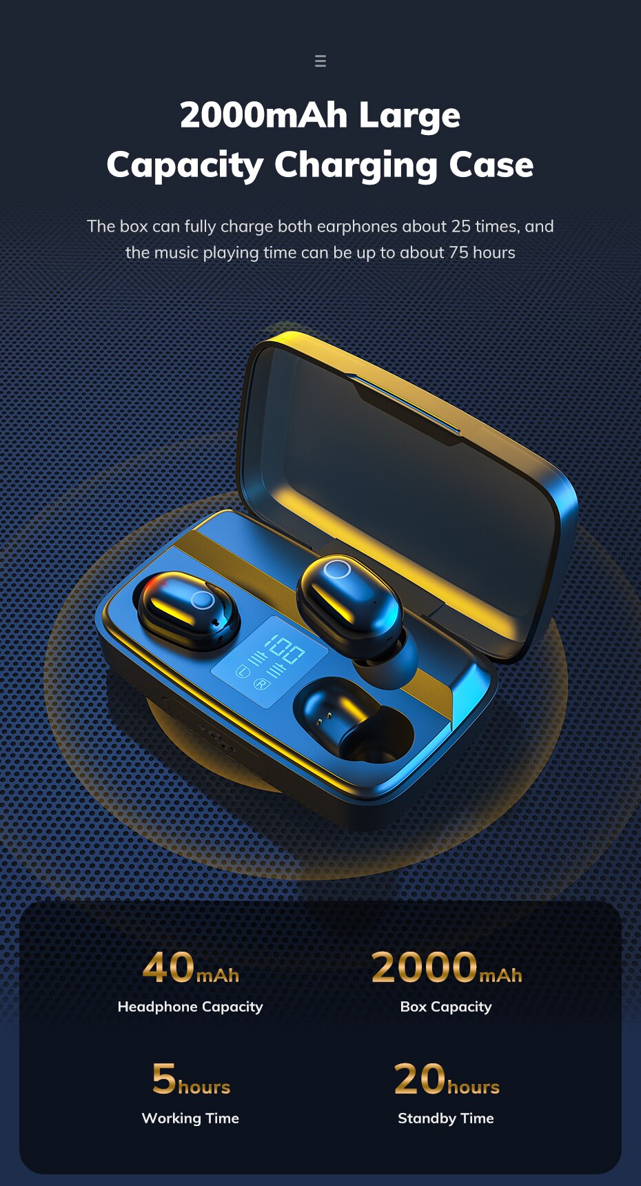 TOPK TWS Bluetooth V5.0 casque sans fil empreinte digitale tactile Bluetooth écouteur 2000mAh boîte de charge sport étanche écouteurs