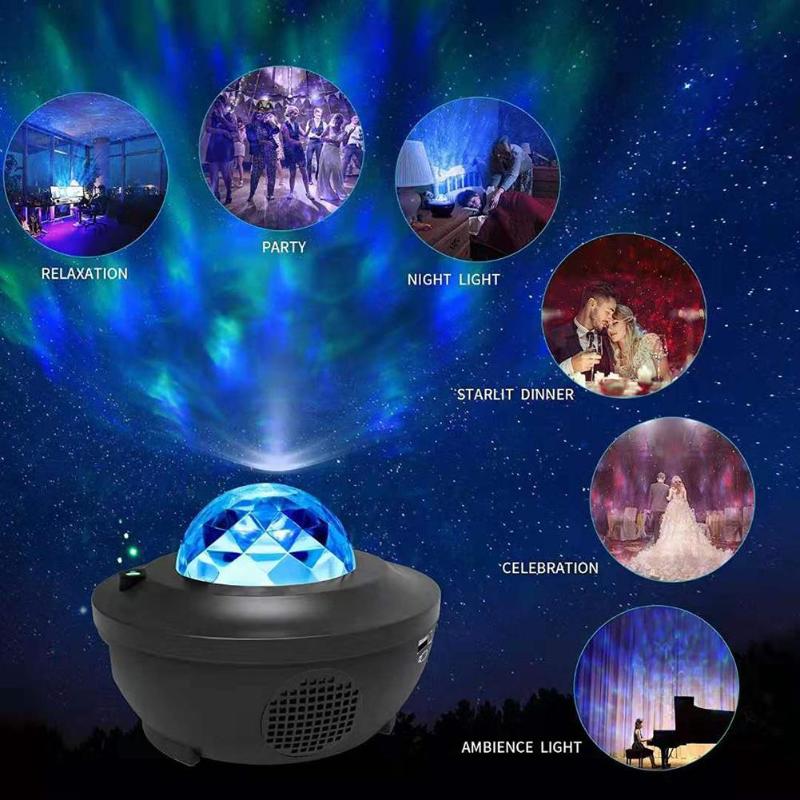 Projecteur ciel étoilé coloré, bluetooth, USB, avec commande vocale, lecteur de musique, LED veilleuse, chargeur par USB, lampe de Projection, cadeau idéal pour enfant