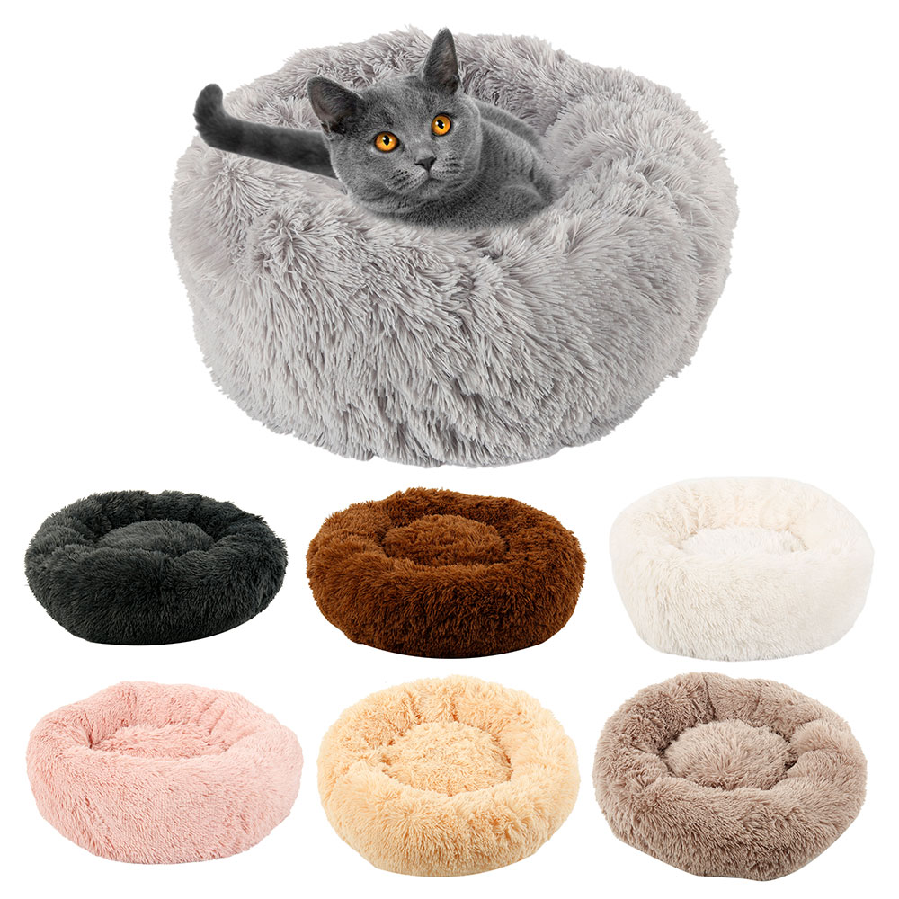 Lit en peluche pour animaux domestiques, coussin de couchage long, rond et qui tient chaud, de couleur unie, pour l'hiver, tapis pour chiens et chats, livraison directe et rapide
