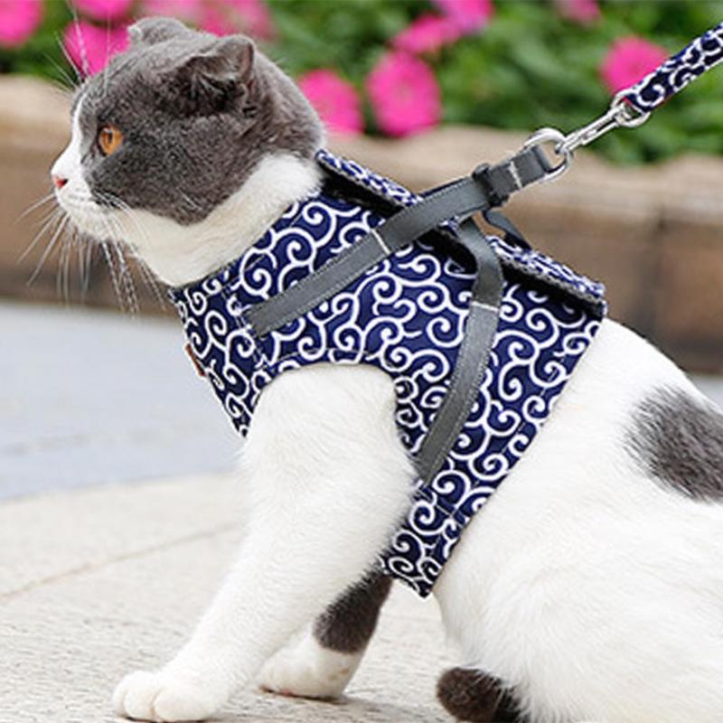 Style japonais chat harnais chien chat harnais gilet collier extérieur marche laisse ensemble pour bouledogue français Chihuahua carlin