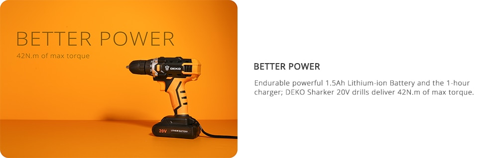 DEKO nouveau Sharker 20V perceuse visseuse sans fil tournevis Mini pilote d'alimentation sans fil batterie Lithium-Ion cc 18 + 1 réglages