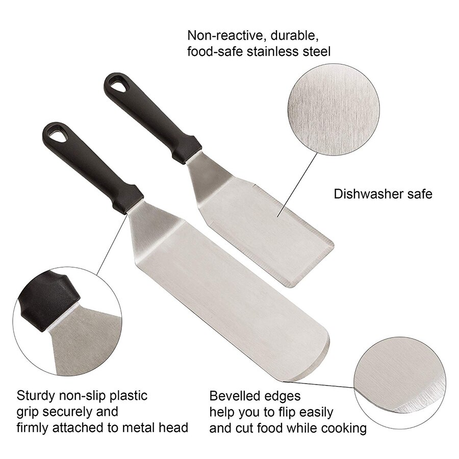 Ensemble de spatules en acier inoxydable de qualité commerciale, grattoir à poêle et crêpes ou retourneur à Hamburger pour barbecue à plateau plat