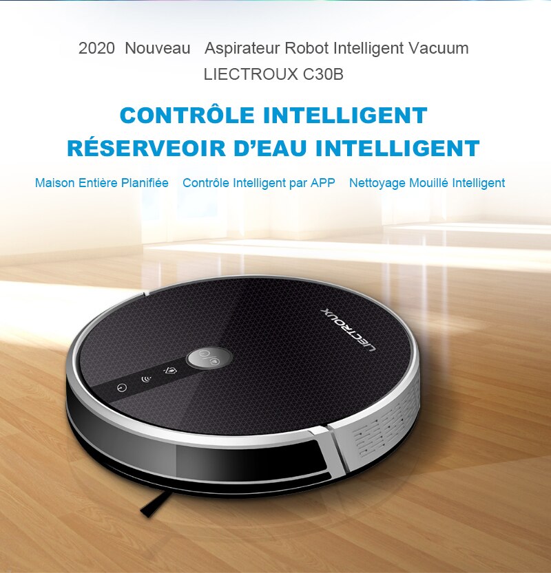 LIECTROUX C30B Aspirateur robot , cartographie intelligente, avec mémoire, application WiFi et commande vocale, aspiration forte 4000 Pa, nettoyage humide, poils d'animaux, nettoyant pour sols et tapi LIECTROUX C30B Aspirateur robot , cartographie intelligente, avec mémoire, application WiFi et commande vocale, aspiration forte 4000 Pa, nettoyage humide, poils d'animaux, nettoyant pour sols et tapi