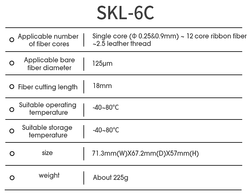 Nouveau couperet de fibres SKL-6C couteau de coupe de câble FTTH couteau à fibres optiques outils coupeur haute précision couperets de fibres 16 lame de surface