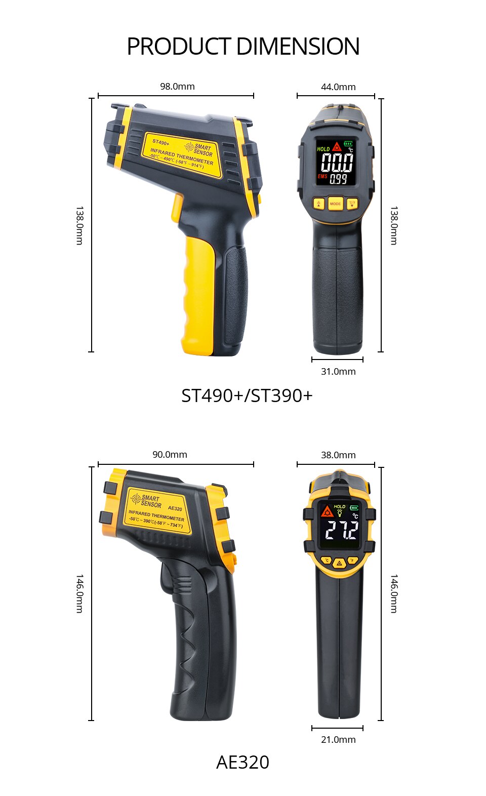 Thermomètre laser infrarouge sans contact, avec écran LCD couleur et alarme, pyromètre, hygromètre numérique