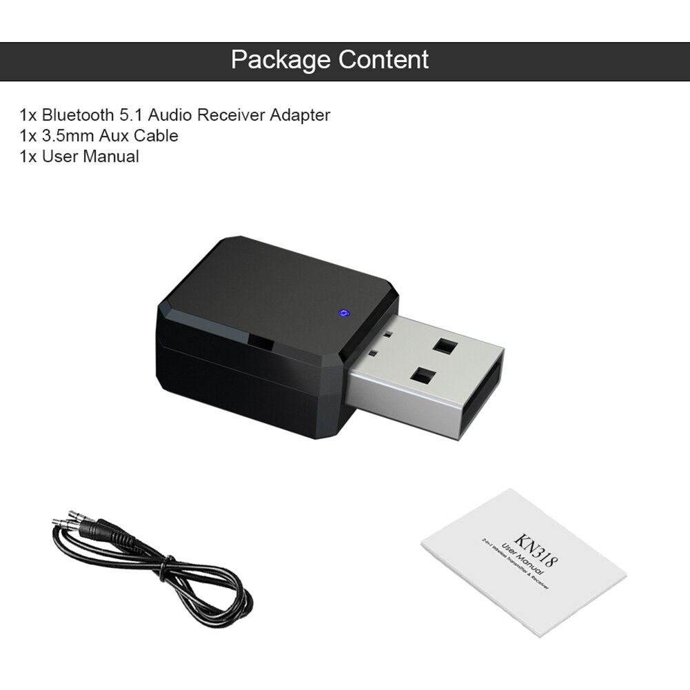 KN318 récepteur Audio sans fil Bluetooth BT 5.1 pièces uniques ornements de voiture portables pour voiture musique Aux USB Mini Dongle