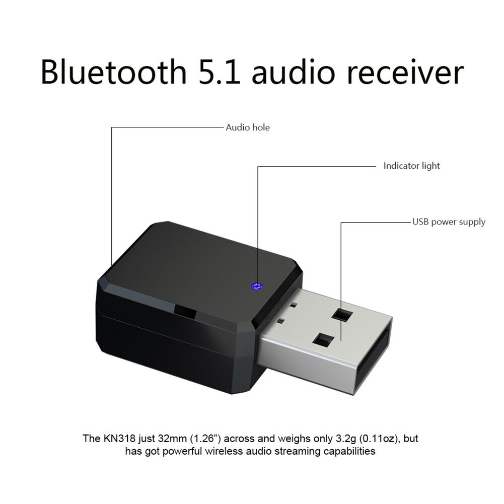 KN318 récepteur Audio sans fil Bluetooth BT 5.1 pièces uniques ornements de voiture portables pour voiture musique Aux USB Mini Dongle