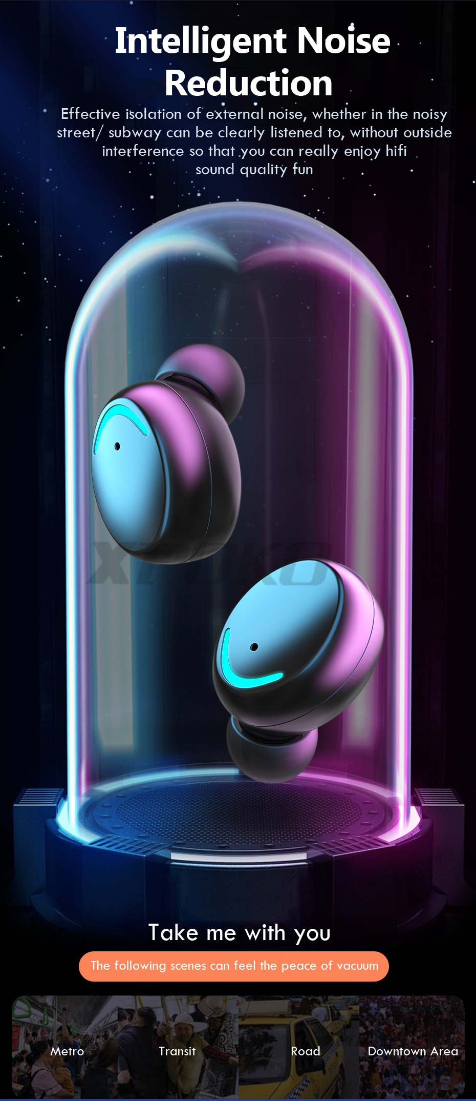 Casque sans fil Bluetooth avec micro sport étanche TWS, écouteurs contrôle tactile, pour le téléphone