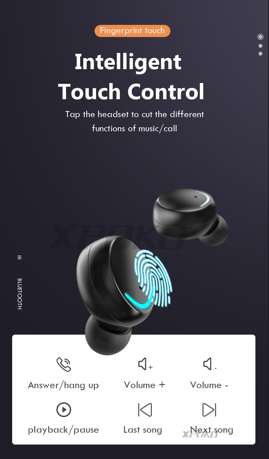 Casque sans fil Bluetooth avec micro sport étanche TWS, écouteurs contrôle tactile, pour le téléphone