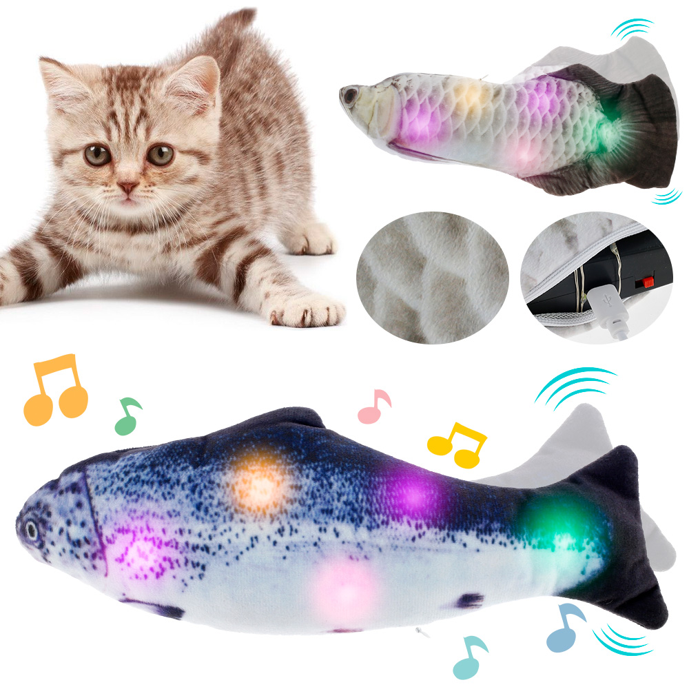 Chat électrique jouet USB charge Simulation danse sautant poisson mobile avec musique Led lumières chat jouet pour chats jouets interactifs