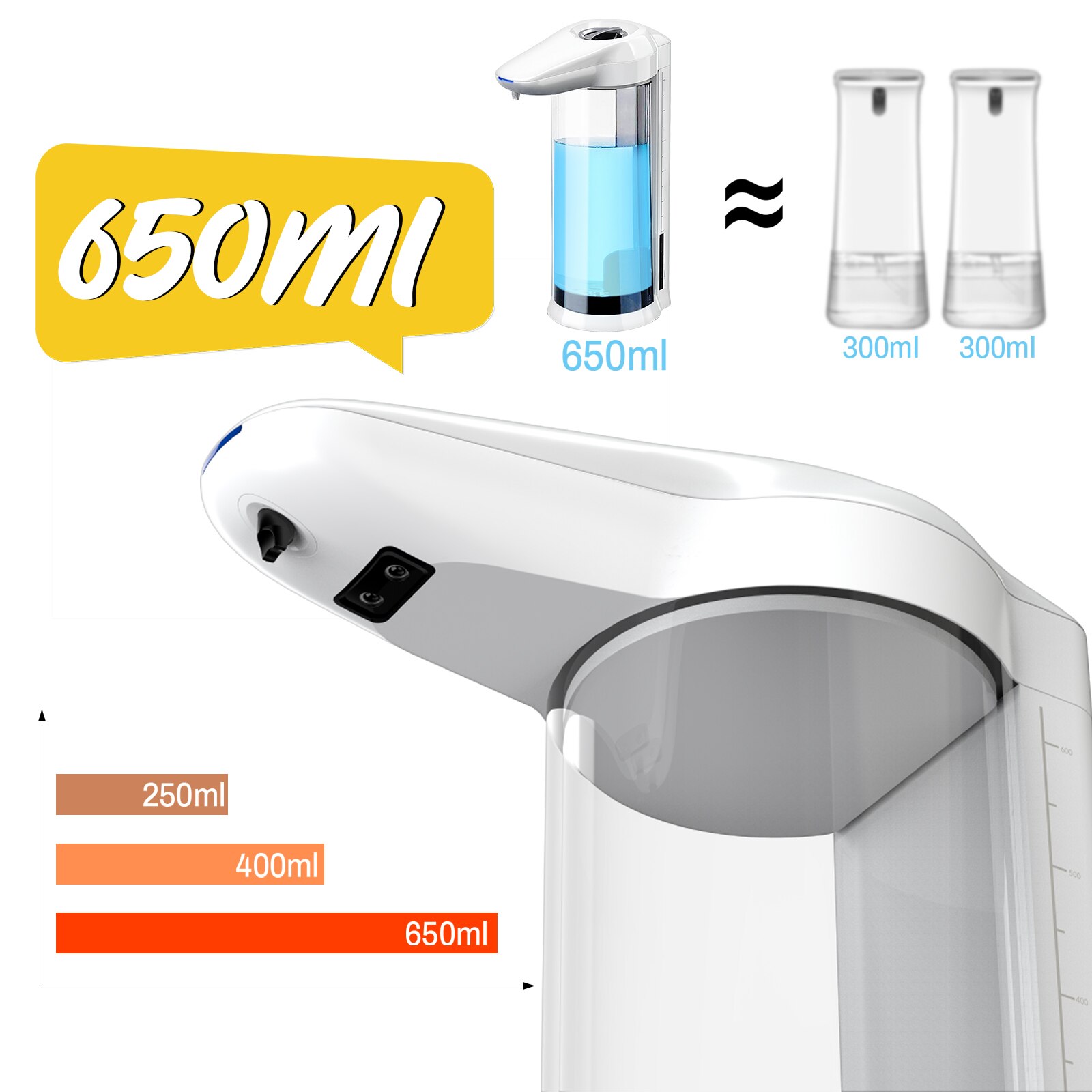 650/400ml distributeur de savon automatique sans contact Rechargeable ou se connecter à l'alimentation distributeur de savon liquide Gel désinfectant pour les mains