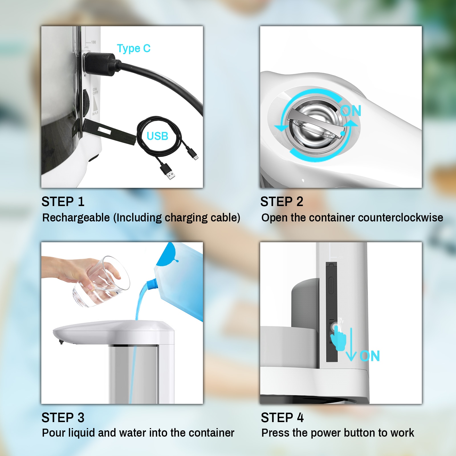 650/400ml distributeur de savon automatique sans contact Rechargeable ou se connecter à l'alimentation distributeur de savon liquide Gel désinfectant pour les mains