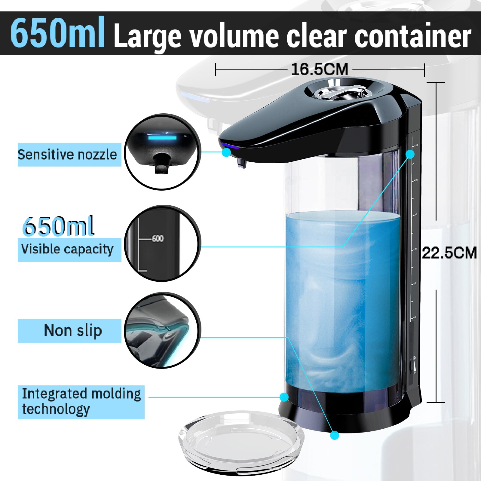 650/400ml distributeur de savon automatique sans contact Rechargeable ou se connecter à l'alimentation distributeur de savon liquide Gel désinfectant pour les mains