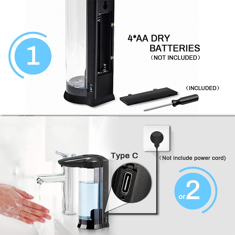 650/400ml distributeur de savon automatique sans contact Rechargeable ou se connecter à l'alimentation distributeur de savon liquide Gel désinfectant pour les mains