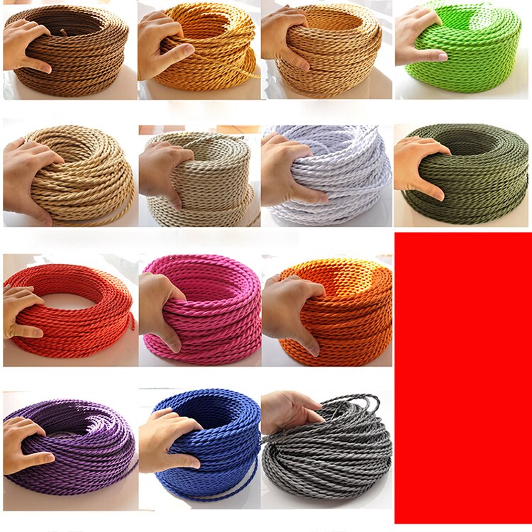0.75mm * 2 noyau électrique fil de cuivre Vintage torsadé tissu câble tissé 2 cordon Textile câble pendentif lampe cordon Edison éclairage