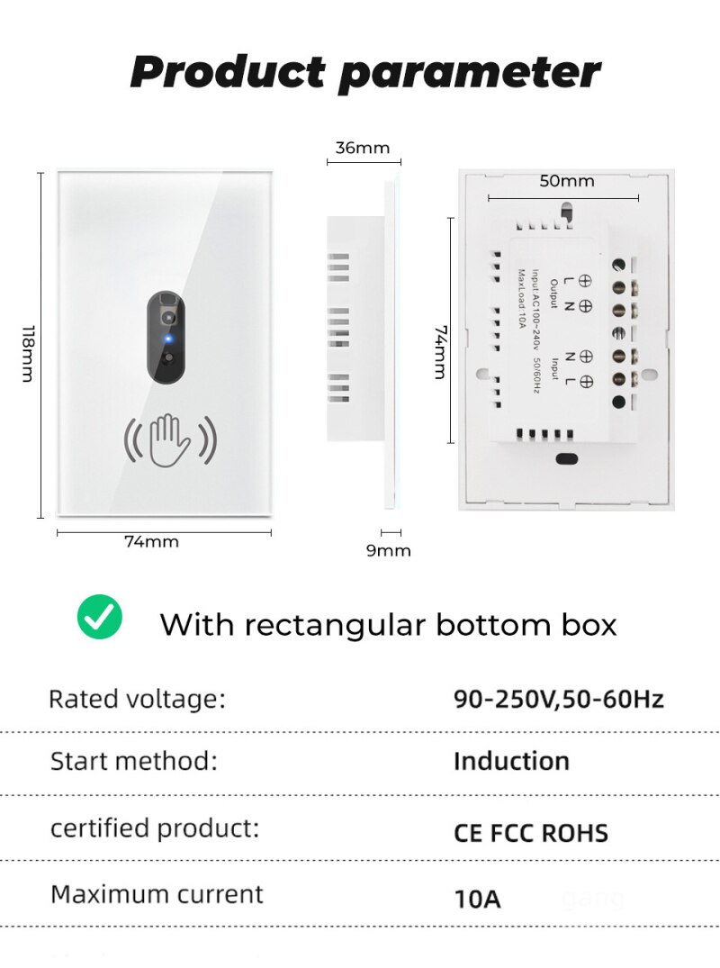 Smart Wall Light capteur infrarouge interrupteur panneau d'écran en verre sur hors ue US 110V 220V 10A alimentation électrique pas besoin de toucher la livraison directe