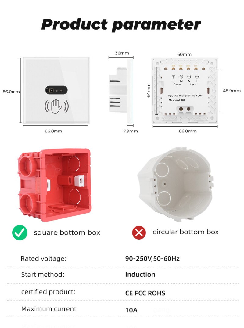 Smart Wall Light capteur infrarouge interrupteur panneau d'écran en verre sur hors ue US 110V 220V 10A alimentation électrique pas besoin de toucher la livraison directe
