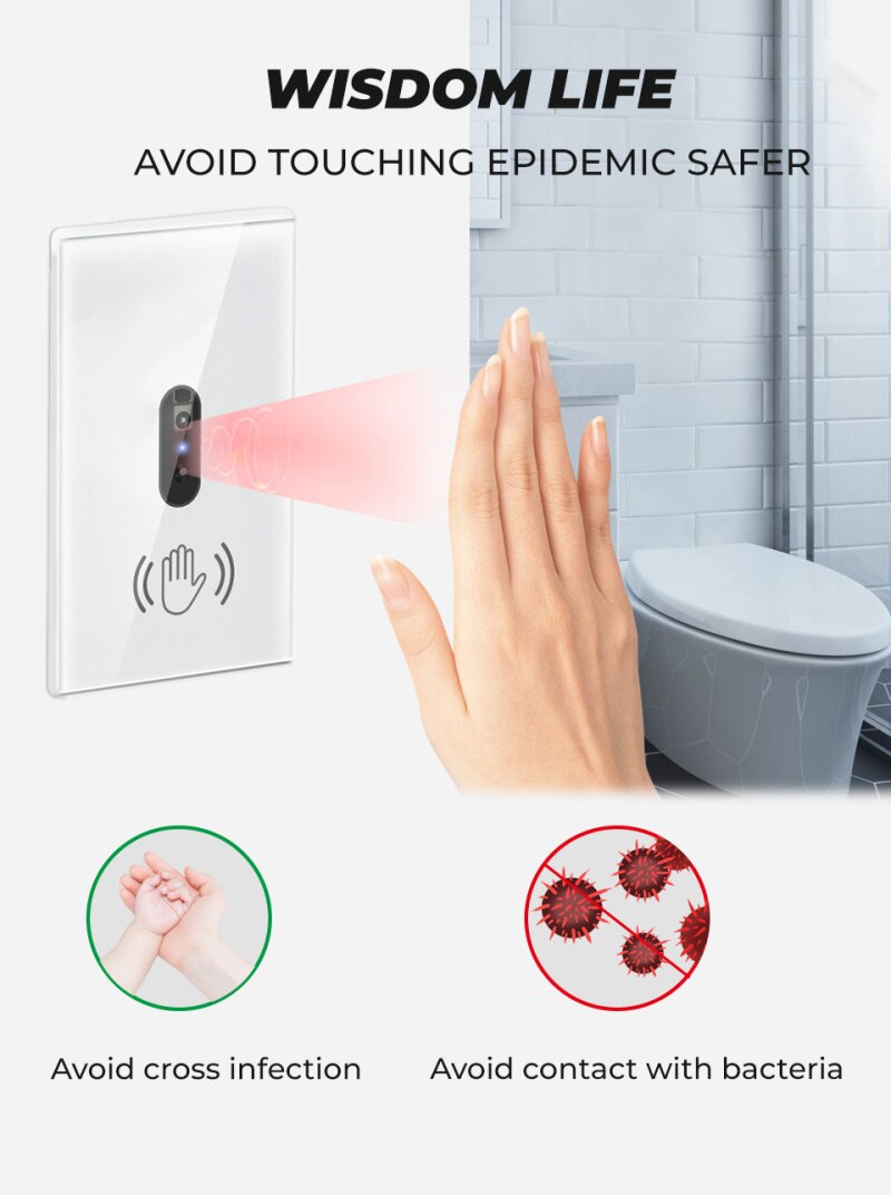 Smart Wall Light capteur infrarouge interrupteur panneau d'écran en verre sur hors ue US 110V 220V 10A alimentation électrique pas besoin de toucher la livraison directe