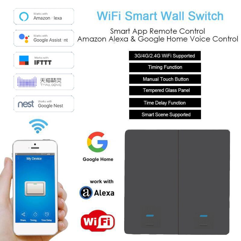 WiFi lumière intelligente interrupteur mural blanc noir 1/2/3 Gang Tuya Smart Home Phone 2 voies contrôle pour Alexa Google maison minuterie fonction