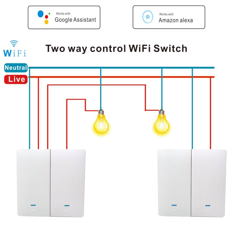WiFi lumière intelligente interrupteur mural blanc noir 1/2/3 Gang Tuya Smart Home Phone 2 voies contrôle pour Alexa Google maison minuterie fonction