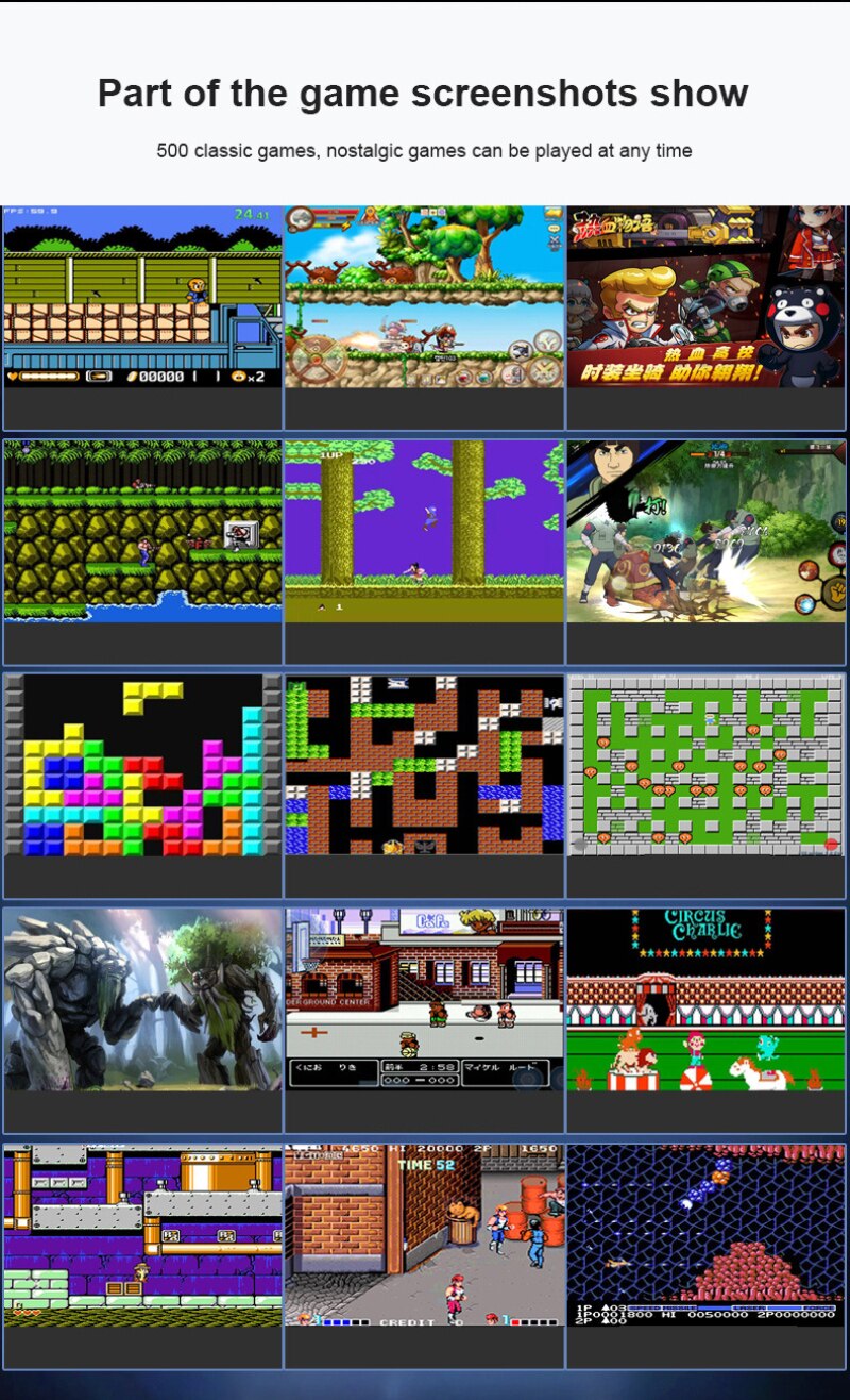 500 en 1 Console de jeu portable Ultra-mince carte Console de jeu rétro Console de jeu vidéo grand cadeau 2.4 pouces écran classique manette