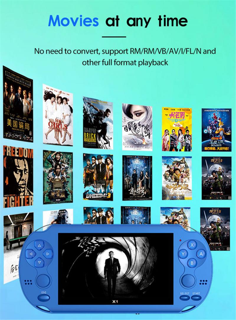 X1 Console de jeu pour Console de jeu PSP 4.3 pouces classique nostalgique Console de jeu double secousse 8G jeux 10,000 intégrés 8/16/32/64 Bit