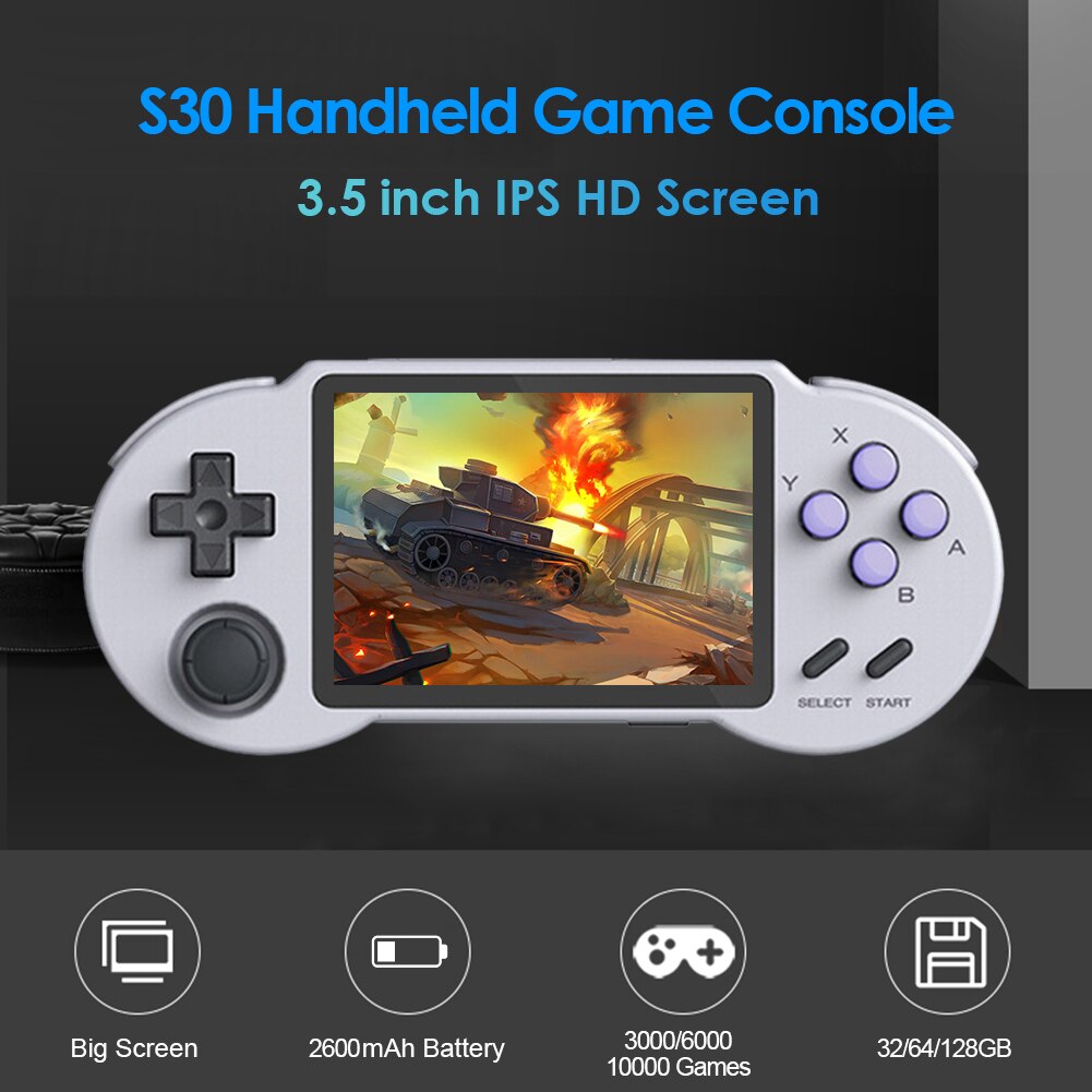 Pocketgo S30 rétro Console de jeu 3.5 pouces IPS écran lecteur de jeu portable intégré 128GB 10000 jeux de poche lecteurs vidéo