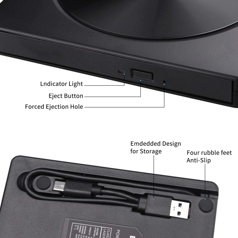 Lecteur DVD externe USB 3.0 lecteur CD/DVD +/-RW/lecteur DVD Portable pour ordinateur Portable graveur CD ROM Compatible lecteur CD USB lecteurs vidéo