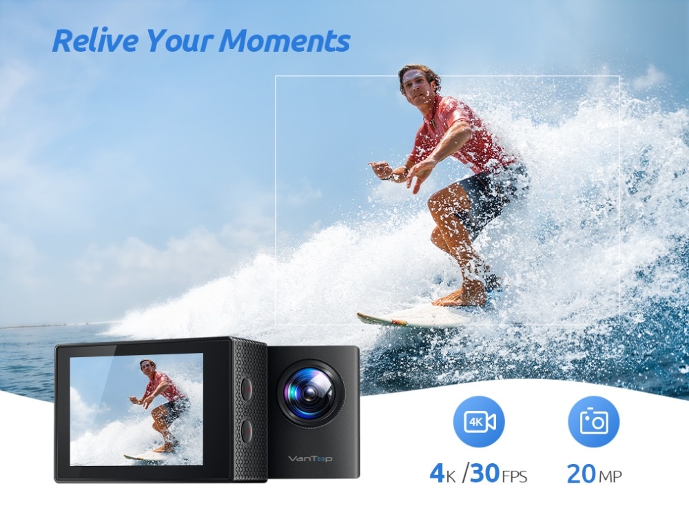 Caméra d'action VanTop Moment D4UQ 4K caméra étanche sous-marine 20MP avec écran tactile Wifi télécommande sans fil caméra grand Angle 170 °