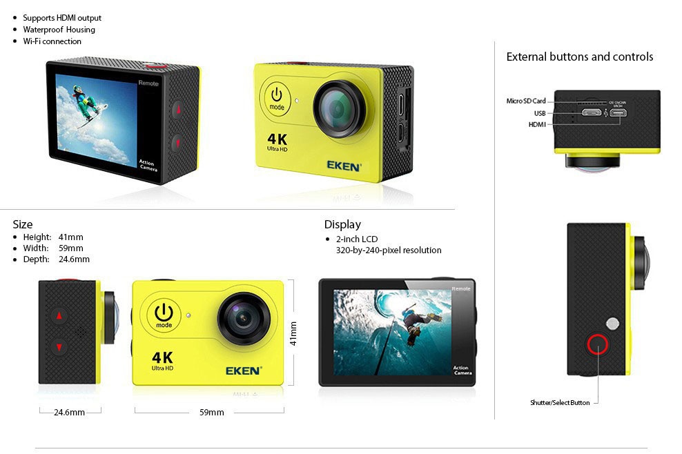 Nouveauté! Original Eken H9R / H9 Ultra HD 4K caméra d'action 30m étanche 2.0 'écran 1080p sport caméra aller extrême pro cam Nouveauté! Original Eken H9R / H9 Ultra HD 4K caméra d'action 30m étanche 2.0 'écran 1080p sport caméra aller extrême pro cam