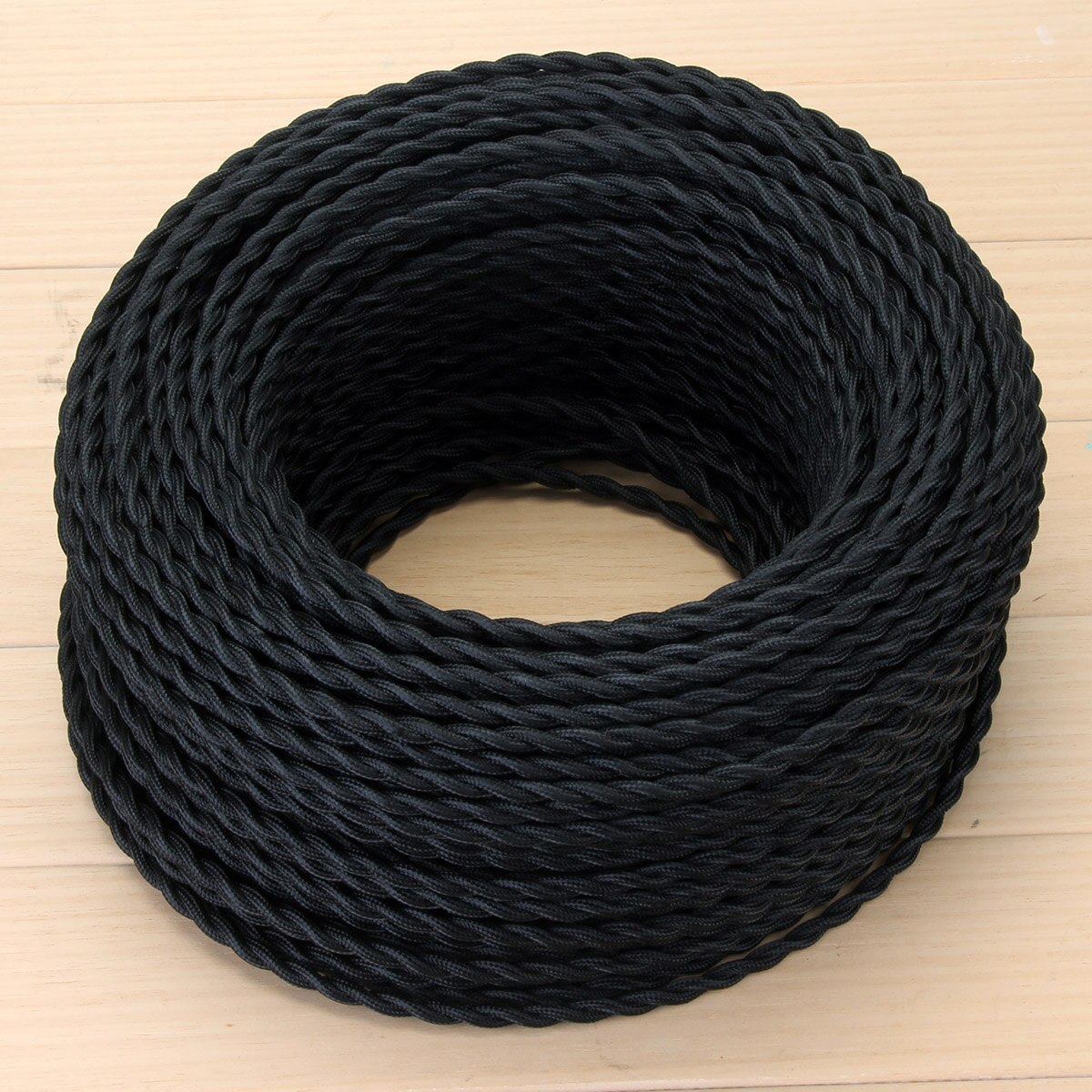 Câble électrique torsadé noir en tissu torsadé Vintage, fil de 5, 10 ou 20 mètres à 2 cœurs, cordon Flexible en soie tissée
