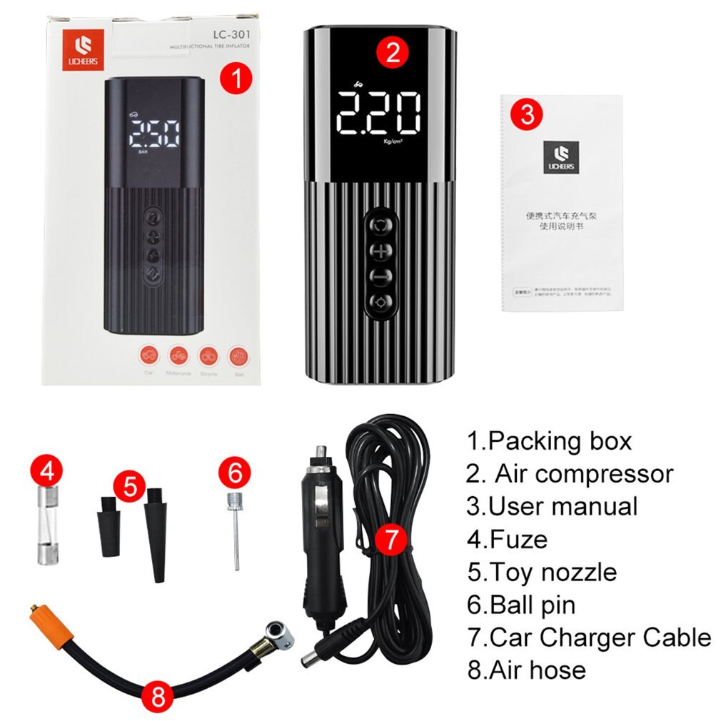 Mini pompe à Air Portable multifonction, affichage numérique, surveillance de la pression des pneus de véhicule, Mini pompe à Air à rayures noires