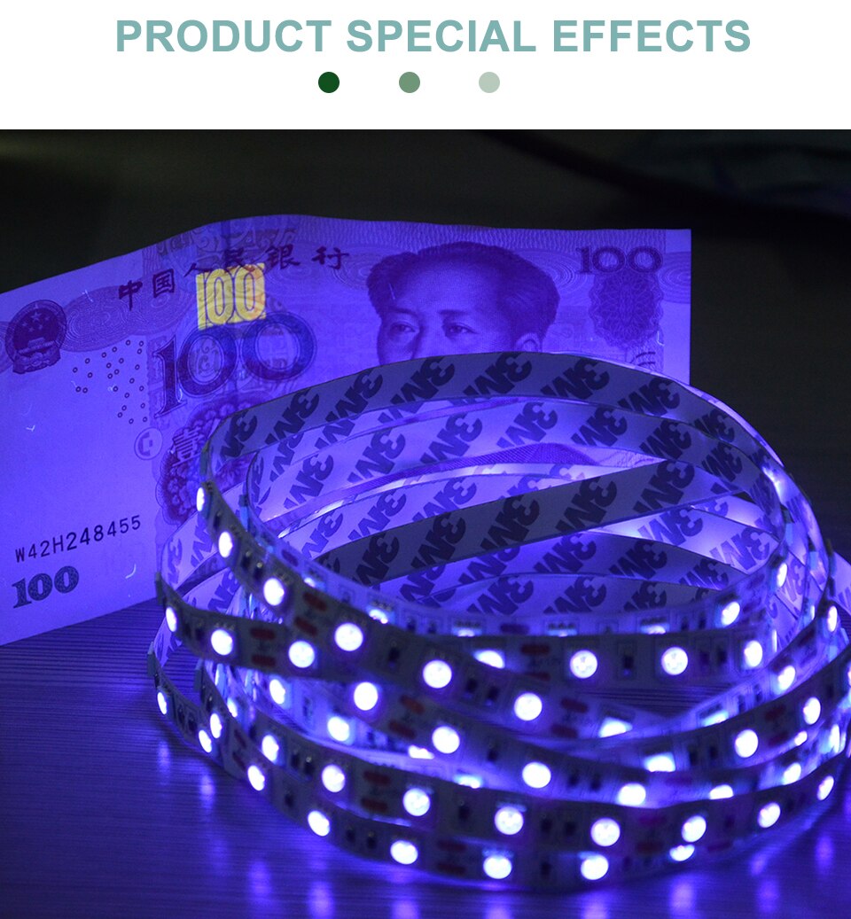 Bande lumineuse de stérilisation à 600 LED UVC, 5 mètres, 12V, ruban de lumière, nm