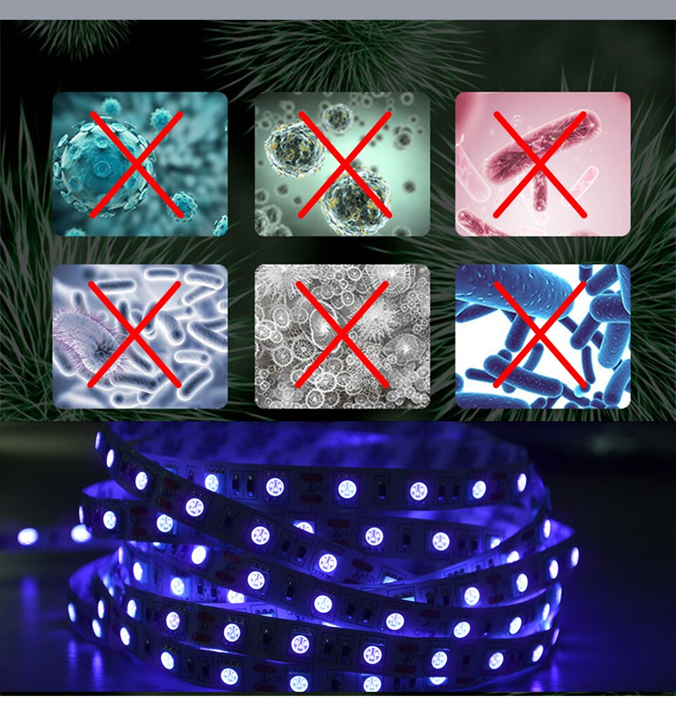 Bande lumineuse de stérilisation à 600 LED UVC, 5 mètres, 12V, ruban de lumière, nm