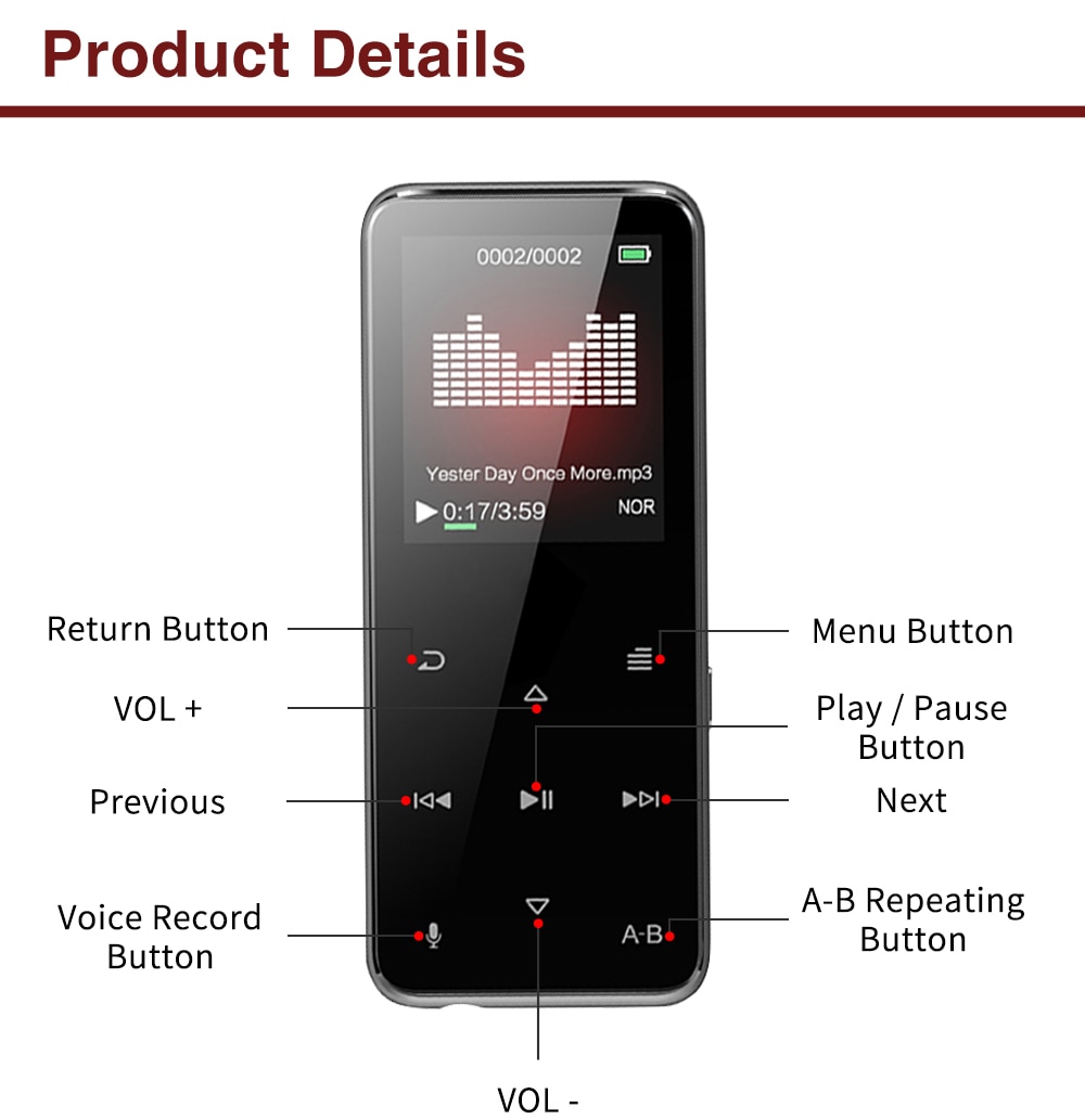 Deelife – lecteur MP3 de sport avec Bluetooth, Radio FM, pour course à pied, lecteur de musique MP 3
