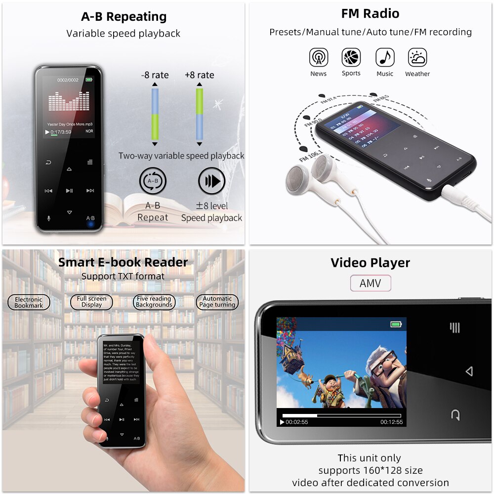 Deelife – lecteur MP3 de sport avec Bluetooth, Radio FM, pour course à pied, lecteur de musique MP 3