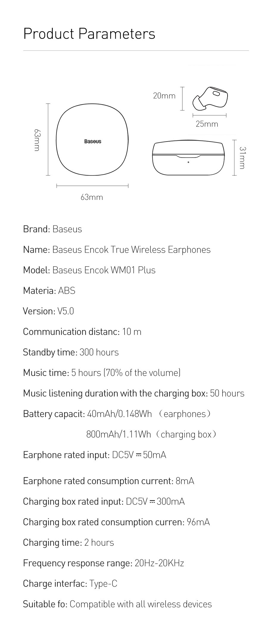 Baseus WM01 Plus TWS sans fil écouteur Bluetooth casque 5.0 véritable sans fil écouteurs dans les écouteurs pour iPhone 12 Pro Xiaomi