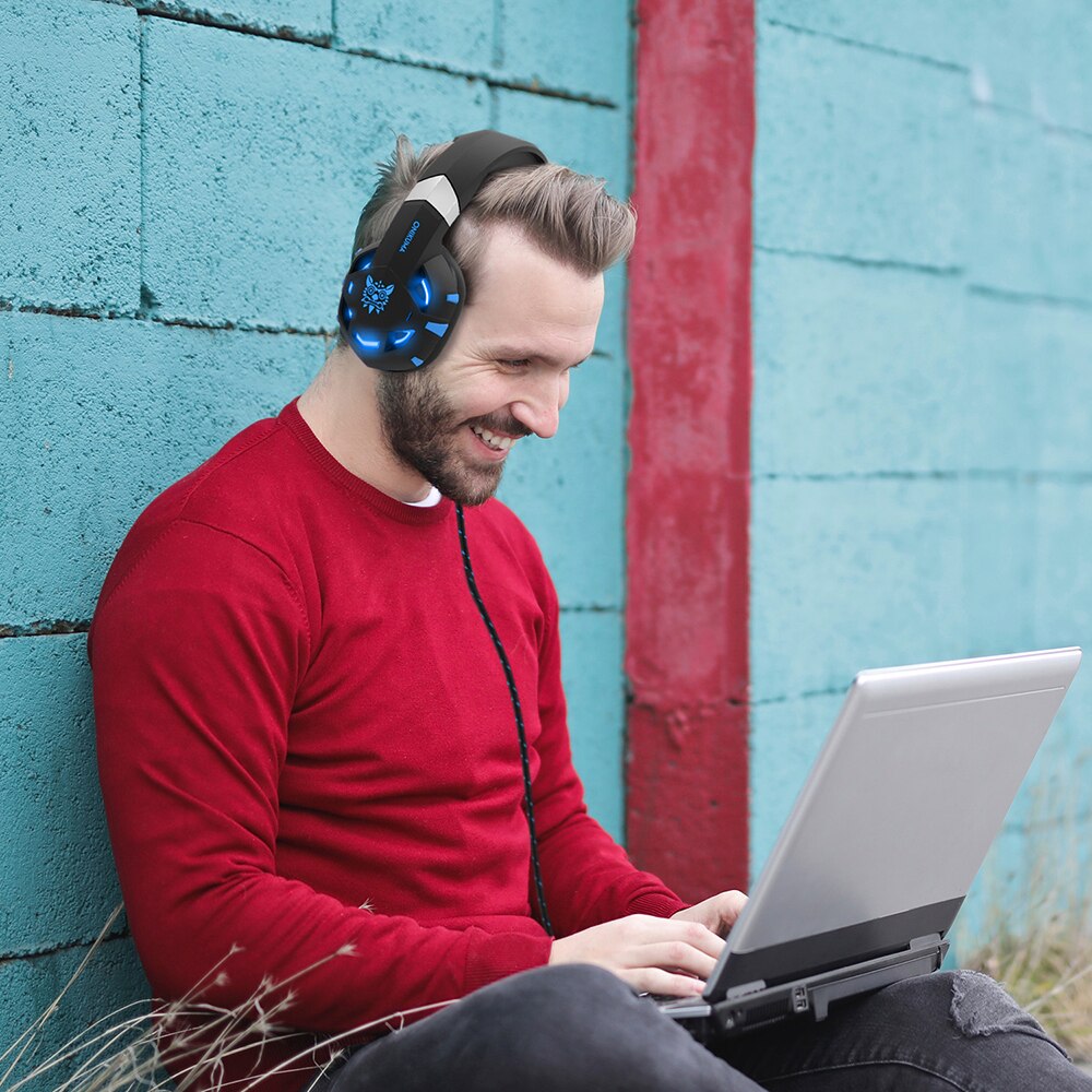 ONIKUMA K2A Casque de jeu Casque antibruit son stéréo USB filaire Casque LED avec Microphone pour PC Xbox One/ordinateur portable