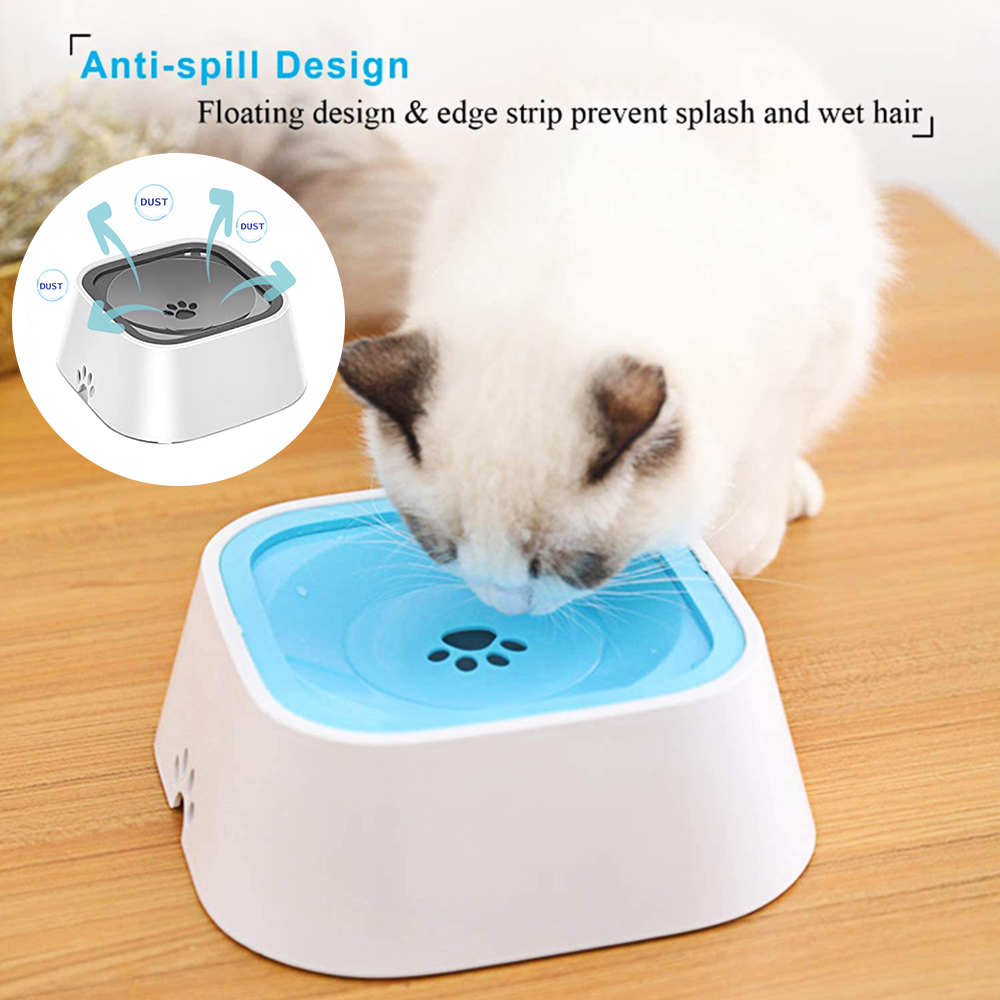 Bol d'eau de boisson flottant pour animaux de compagnie, 1,5 l, bouche Non humide pour chien et chat, sans déversement, distributeur d'eau, mangeoire en plastique ABS pour chiens