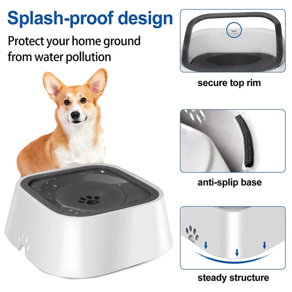 Bol d'eau de boisson flottant pour animaux de compagnie, 1,5 l, bouche Non humide pour chien et chat, sans déversement, distributeur d'eau, mangeoire en plastique ABS pour chiens