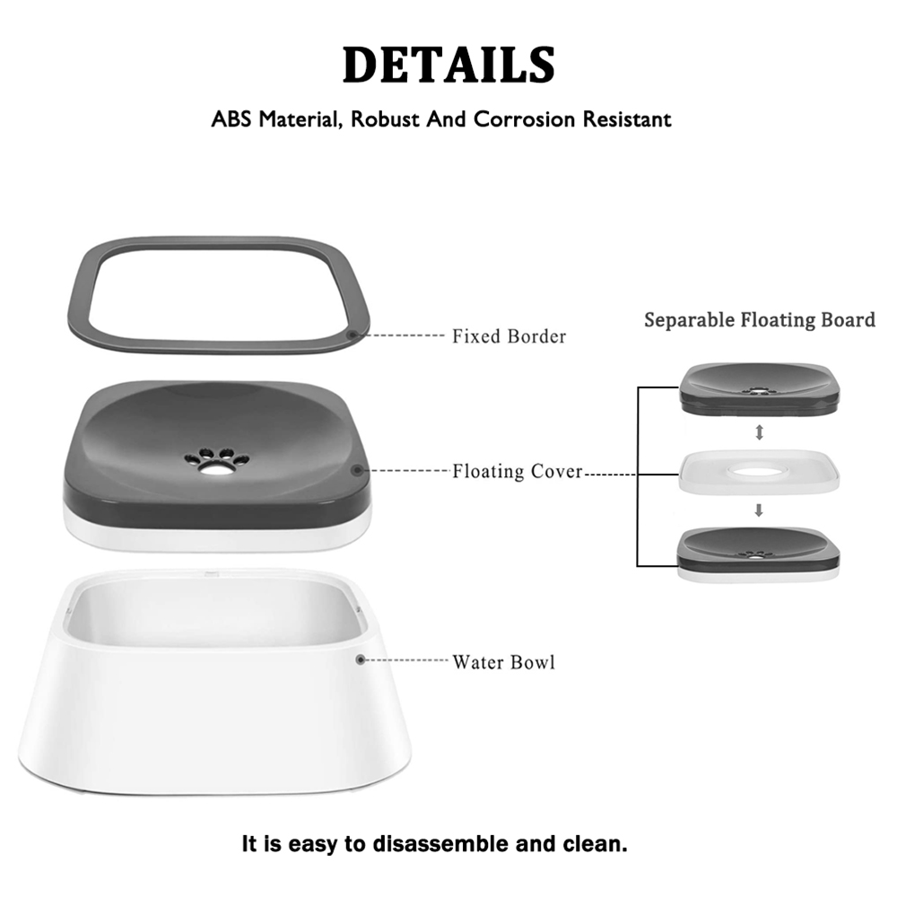 Bol d'eau de boisson flottant pour animaux de compagnie, 1,5 l, bouche Non humide pour chien et chat, sans déversement, distributeur d'eau, mangeoire en plastique ABS pour chiens